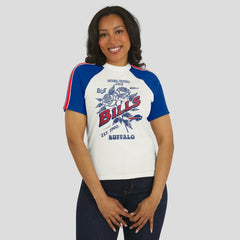 Buffalo Bills WEAR by Erin Andrews Women's Sleeve Stripe Distressed Raglan T-Shirt White