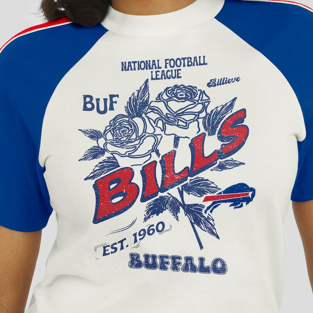 Buffalo Bills WEAR by Erin Andrews Women's Sleeve Stripe Distressed Raglan T-Shirt White