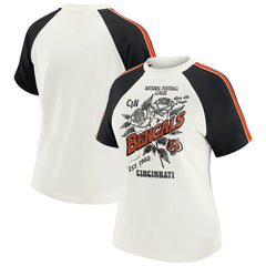 Cincinnati Bengals WEAR by Erin Andrews Women's Sleeve Stripe Distressed Raglan T-Shirt White