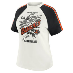 Cincinnati Bengals WEAR by Erin Andrews Women's Sleeve Stripe Distressed Raglan T-Shirt White