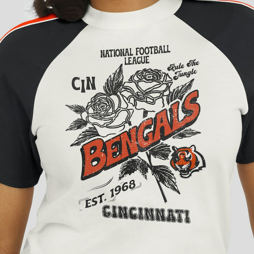 Cincinnati Bengals WEAR by Erin Andrews Women's Sleeve Stripe Distressed Raglan T-Shirt White