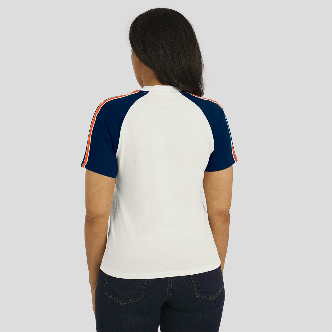 Denver Broncos WEAR by Erin Andrews Women's Sleeve Stripe Distressed Raglan T-Shirt White