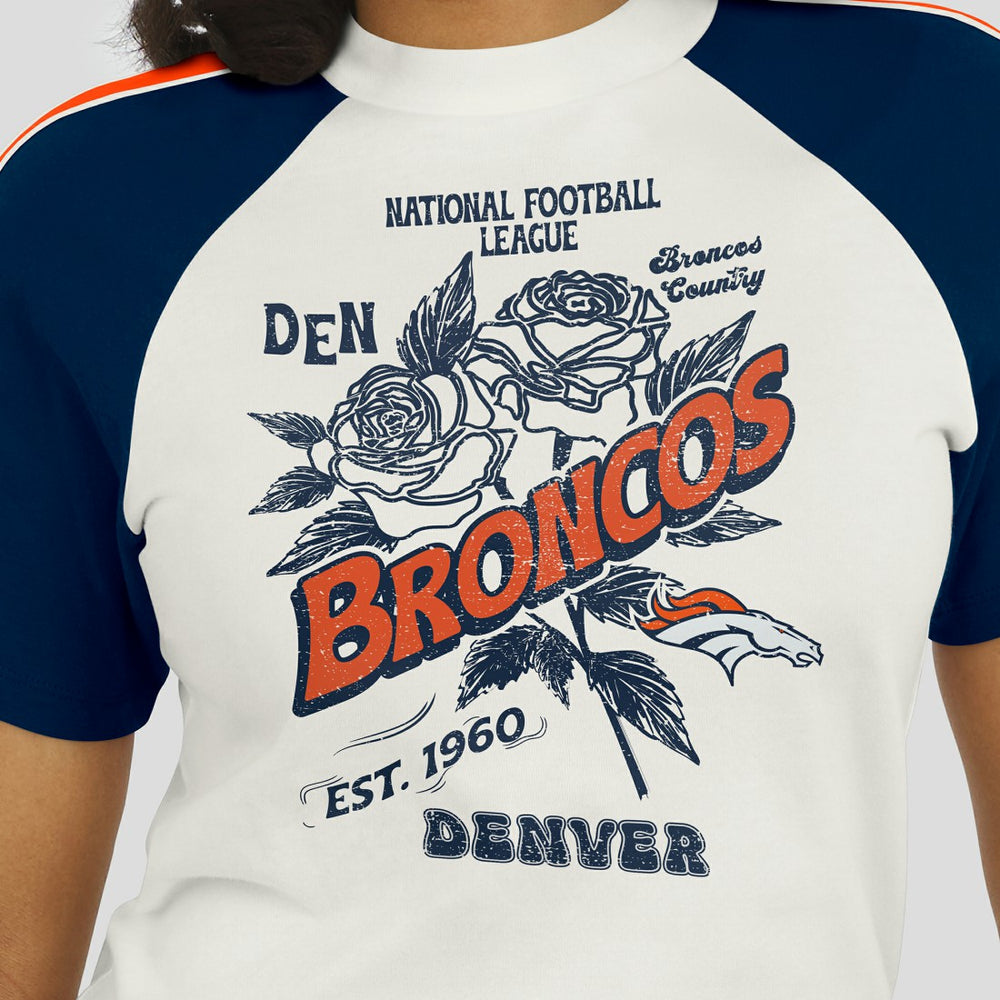 Denver Broncos WEAR by Erin Andrews Women's Sleeve Stripe Distressed Raglan T-Shirt White