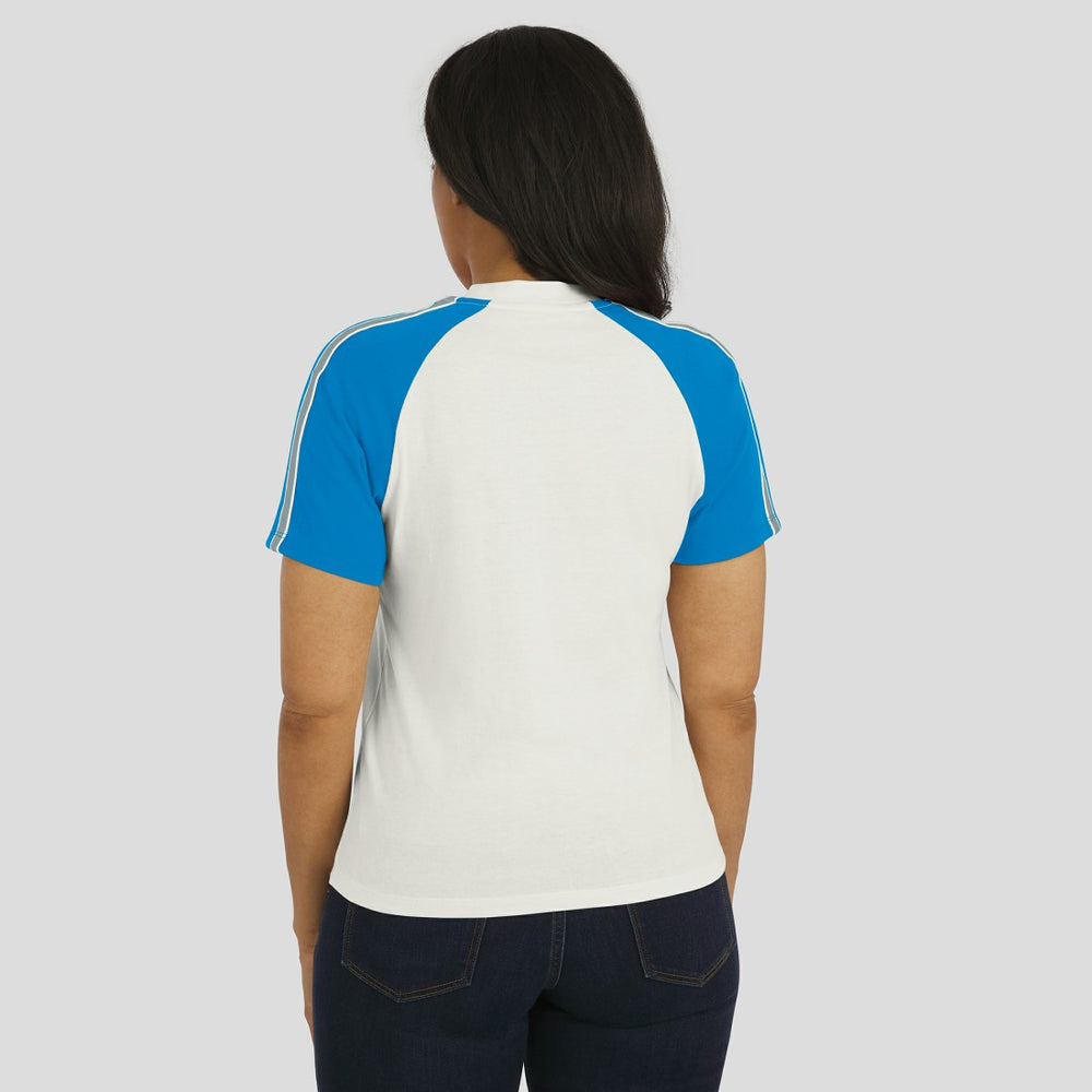 Detroit Lions WEAR by Erin Andrews Women's Sleeve Stripe Distressed Raglan T-Shirt White