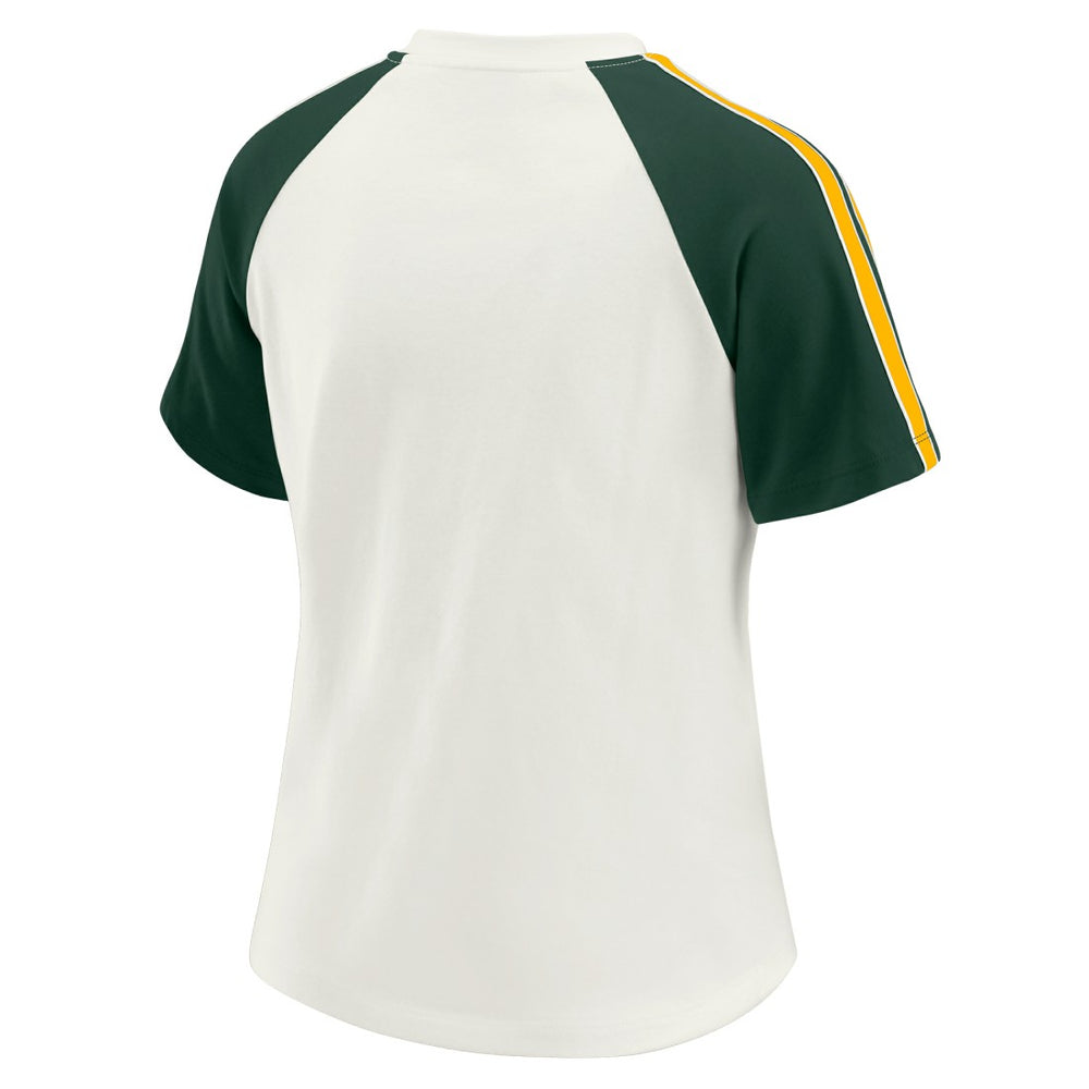 Green Bay Packers WEAR by Erin Andrews Women's Sleeve Stripe Distressed Raglan T-Shirt White