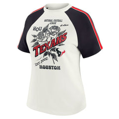 Houston Texans WEAR by Erin Andrews Women's Sleeve Stripe Distressed Raglan T-Shirt White