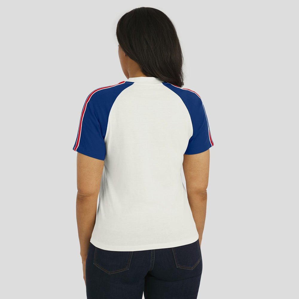 New York Giants WEAR by Erin Andrews Women's Sleeve Stripe Distressed Raglan T-Shirt White
