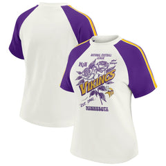 Minnesota Vikings WEAR by Erin Andrews Women's Sleeve Stripe Distressed Raglan T-Shirt White