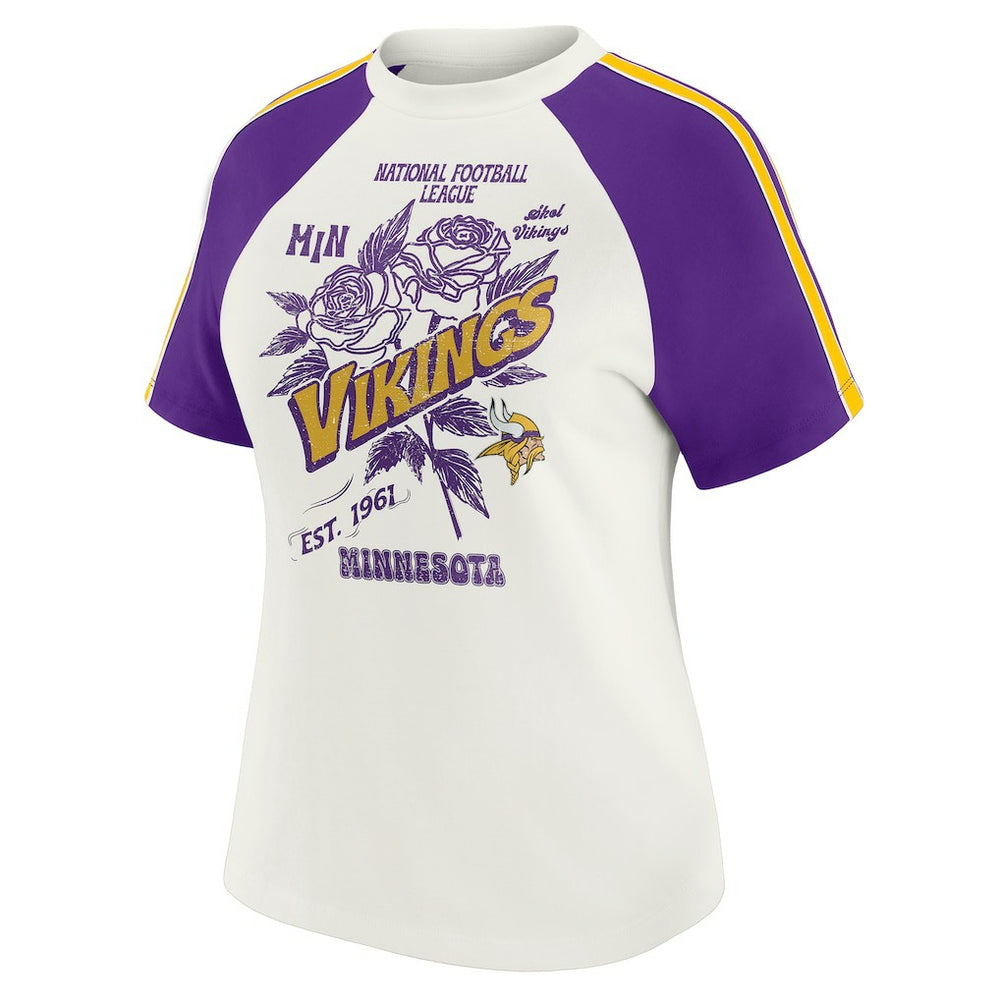 Minnesota Vikings WEAR by Erin Andrews Women's Sleeve Stripe Distressed Raglan T-Shirt White