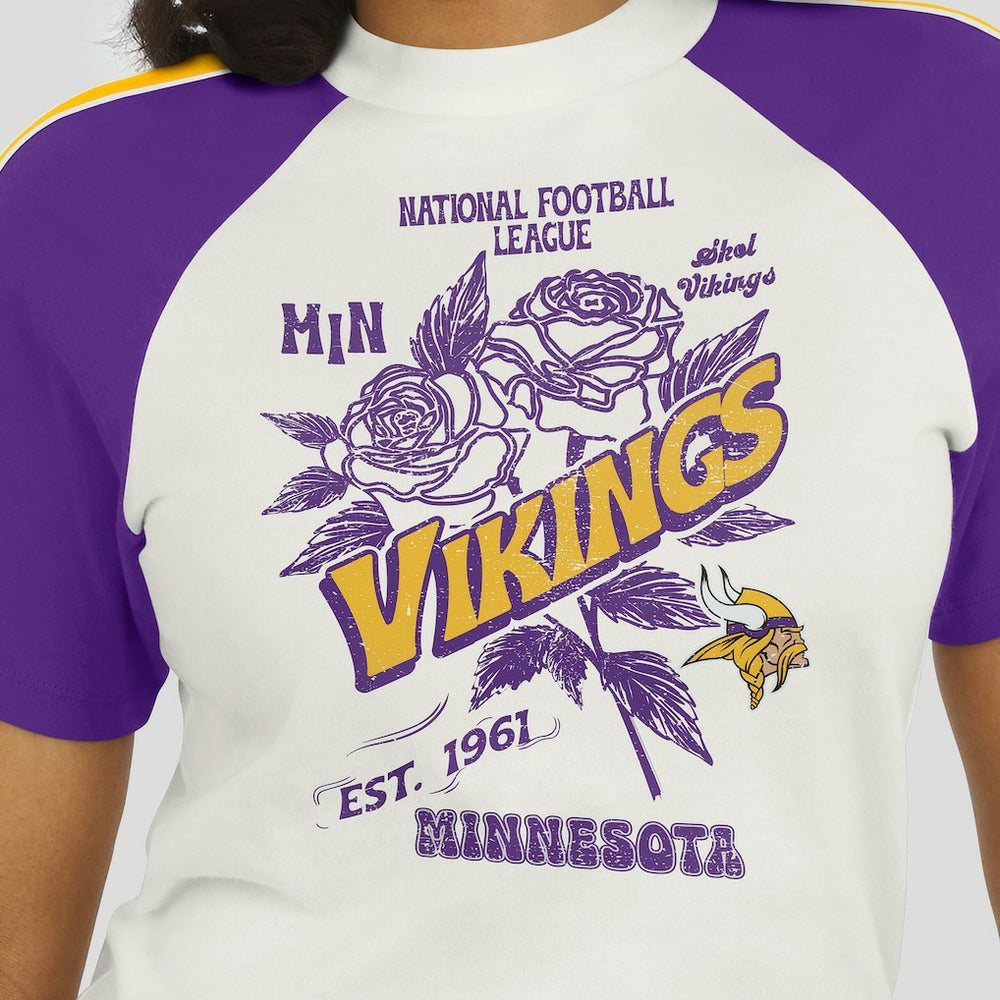 Minnesota Vikings WEAR by Erin Andrews Women's Sleeve Stripe Distressed Raglan T-Shirt White