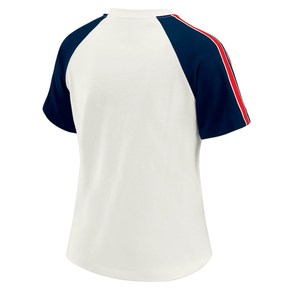 New England Patriots WEAR by Erin Andrews Women's Sleeve Stripe Distressed Raglan T-Shirt White