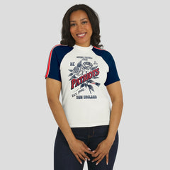 New England Patriots WEAR by Erin Andrews Women's Sleeve Stripe Distressed Raglan T-Shirt White
