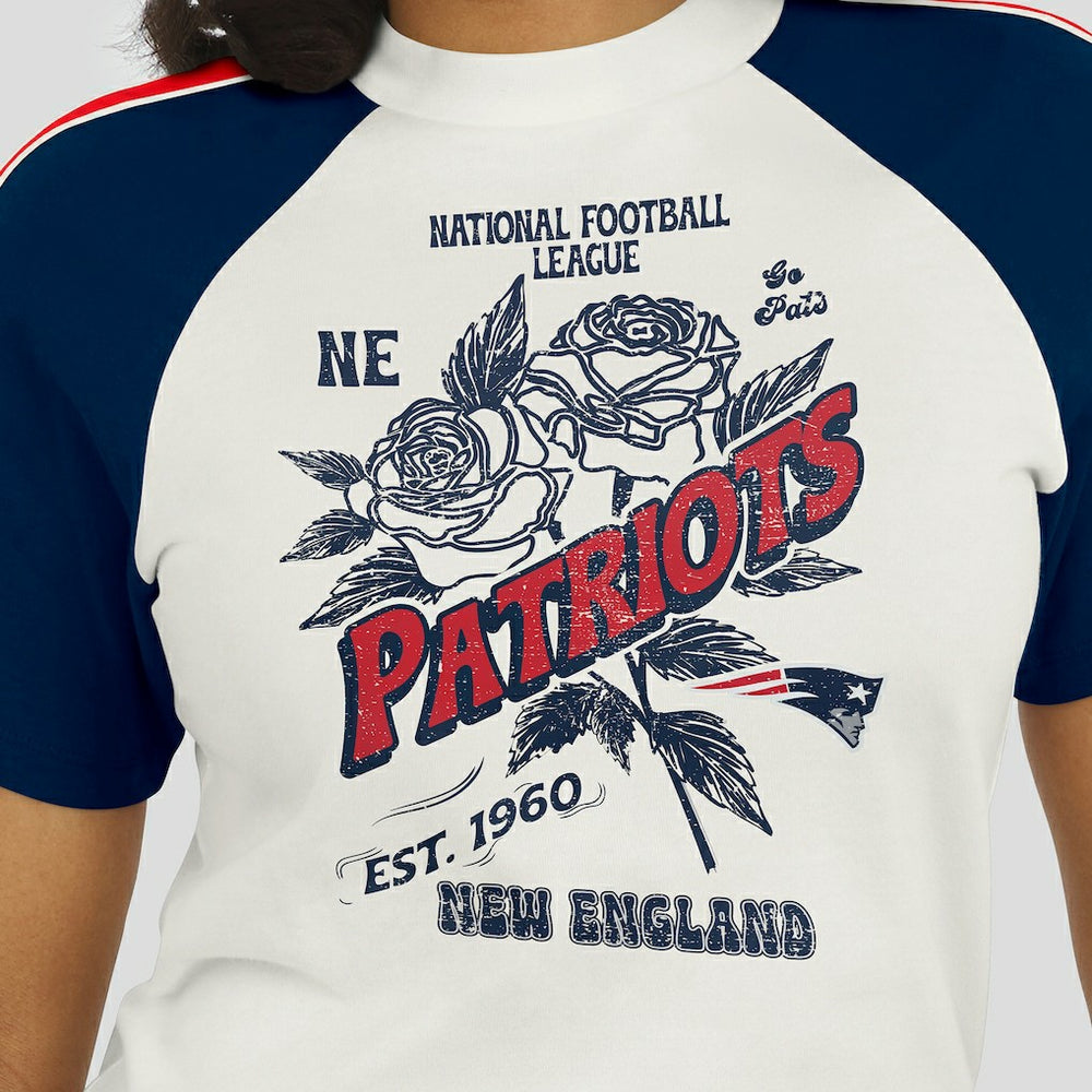 New England Patriots WEAR by Erin Andrews Women's Sleeve Stripe Distressed Raglan T-Shirt White