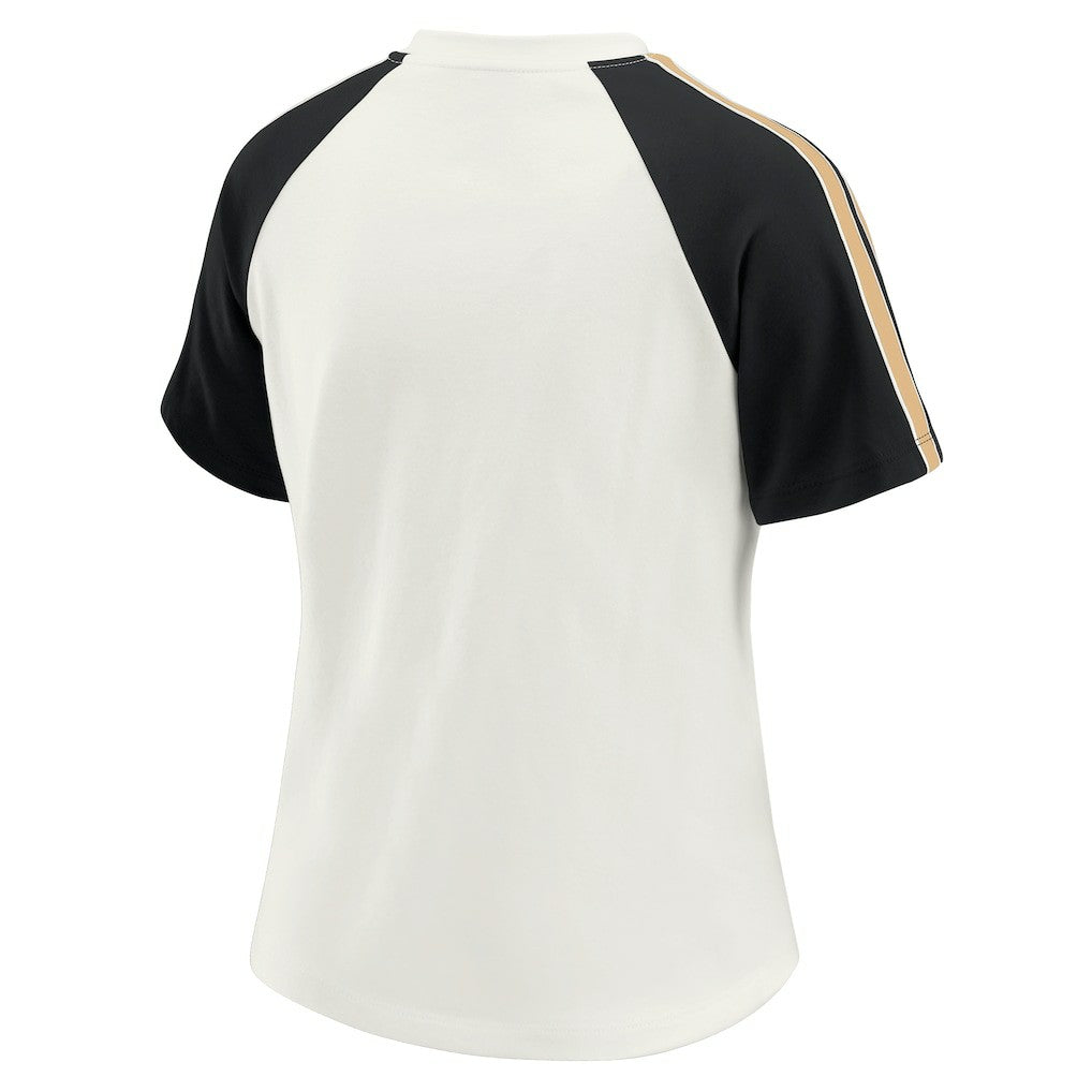 New Orleans Saints WEAR by Erin Andrews Women's Sleeve Stripe Distressed Raglan T-Shirt White