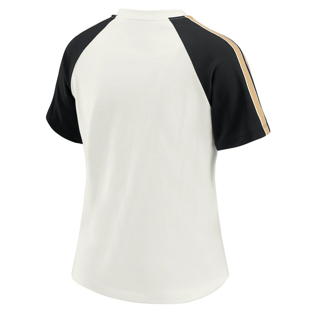 New Orleans Saints WEAR by Erin Andrews Women's Sleeve Stripe Distressed Raglan T-Shirt White