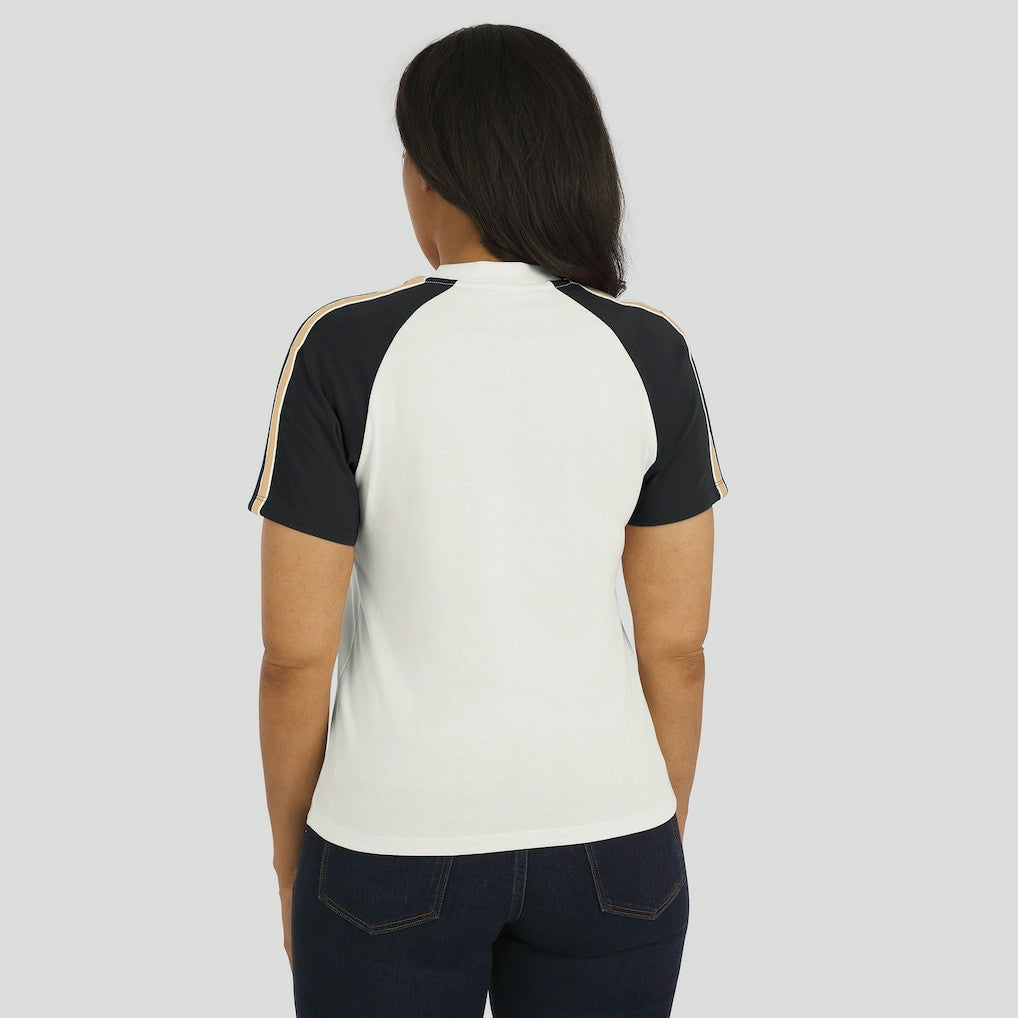 New Orleans Saints WEAR by Erin Andrews Women's Sleeve Stripe Distressed Raglan T-Shirt White