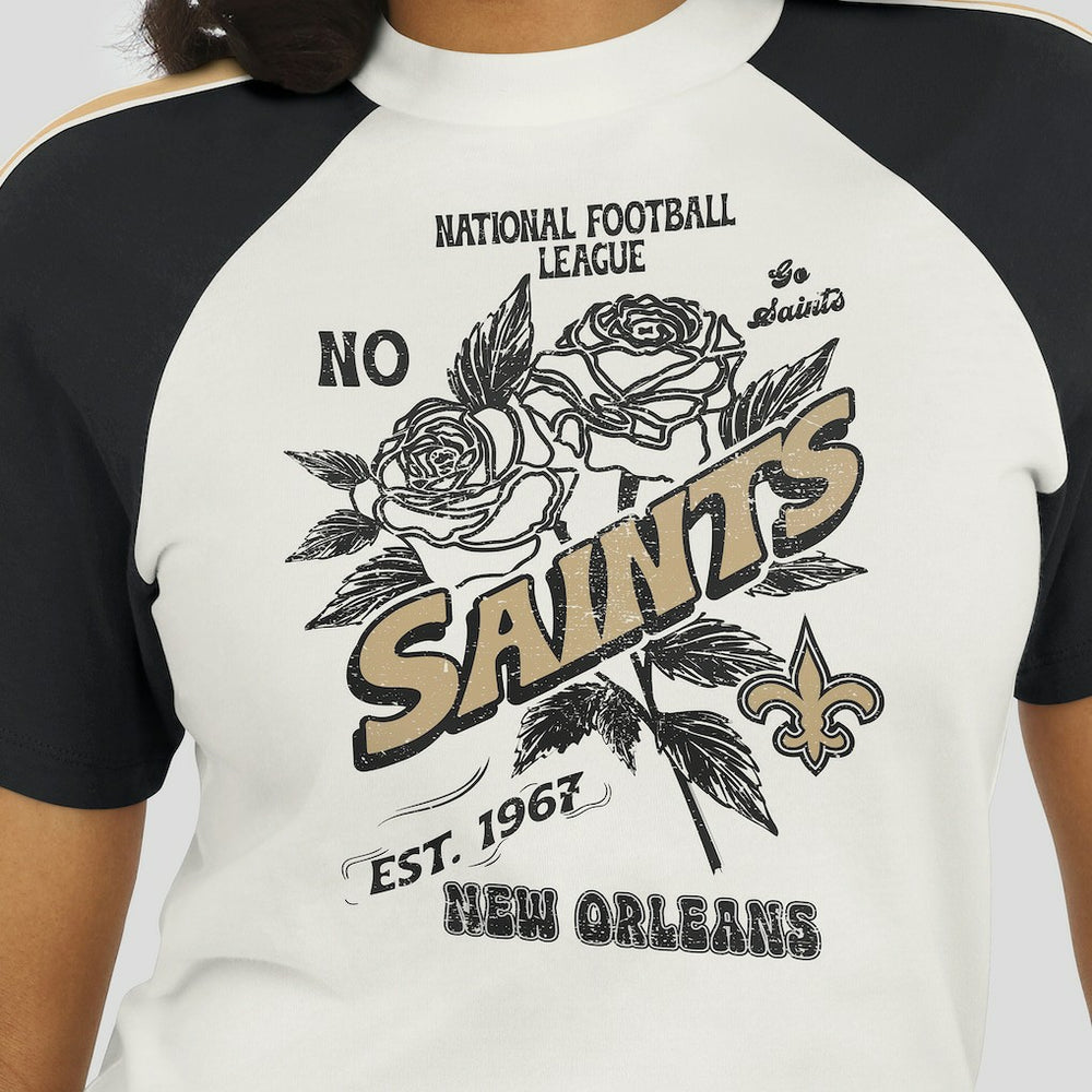 New Orleans Saints WEAR by Erin Andrews Women's Sleeve Stripe Distressed Raglan T-Shirt White