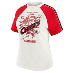 Kansas City Chiefs WEAR by Erin Andrews Women's Sleeve Stripe Distressed Raglan T-Shirt White