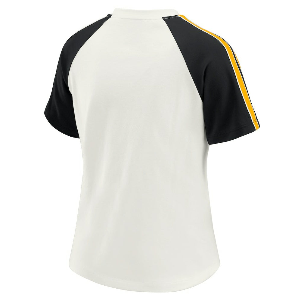 Pittsburgh Steelers WEAR by Erin Andrews Women's Sleeve Stripe Distressed Raglan T-Shirt White