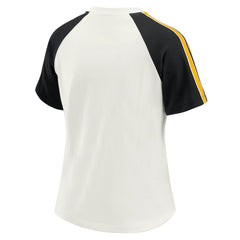 Pittsburgh Steelers WEAR by Erin Andrews Women's Sleeve Stripe Distressed Raglan T-Shirt White