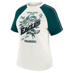 Philadelphia Eagles WEAR by Erin Andrews Women's Sleeve Stripe Distressed Raglan T-Shirt White