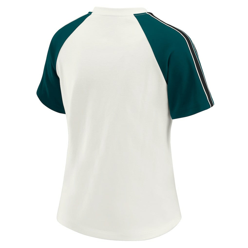 Philadelphia Eagles WEAR by Erin Andrews Women's Sleeve Stripe Distressed Raglan T-Shirt White