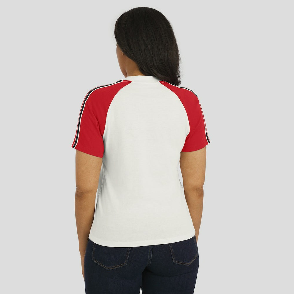 San Francisco 49ers WEAR by Erin Andrews Women's Sleeve Stripe Distressed Raglan T-Shirt White