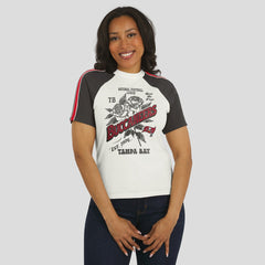 Tampa Bay Buccaneers WEAR by Erin Andrews Women's Sleeve Stripe Distressed Raglan T-Shirt White