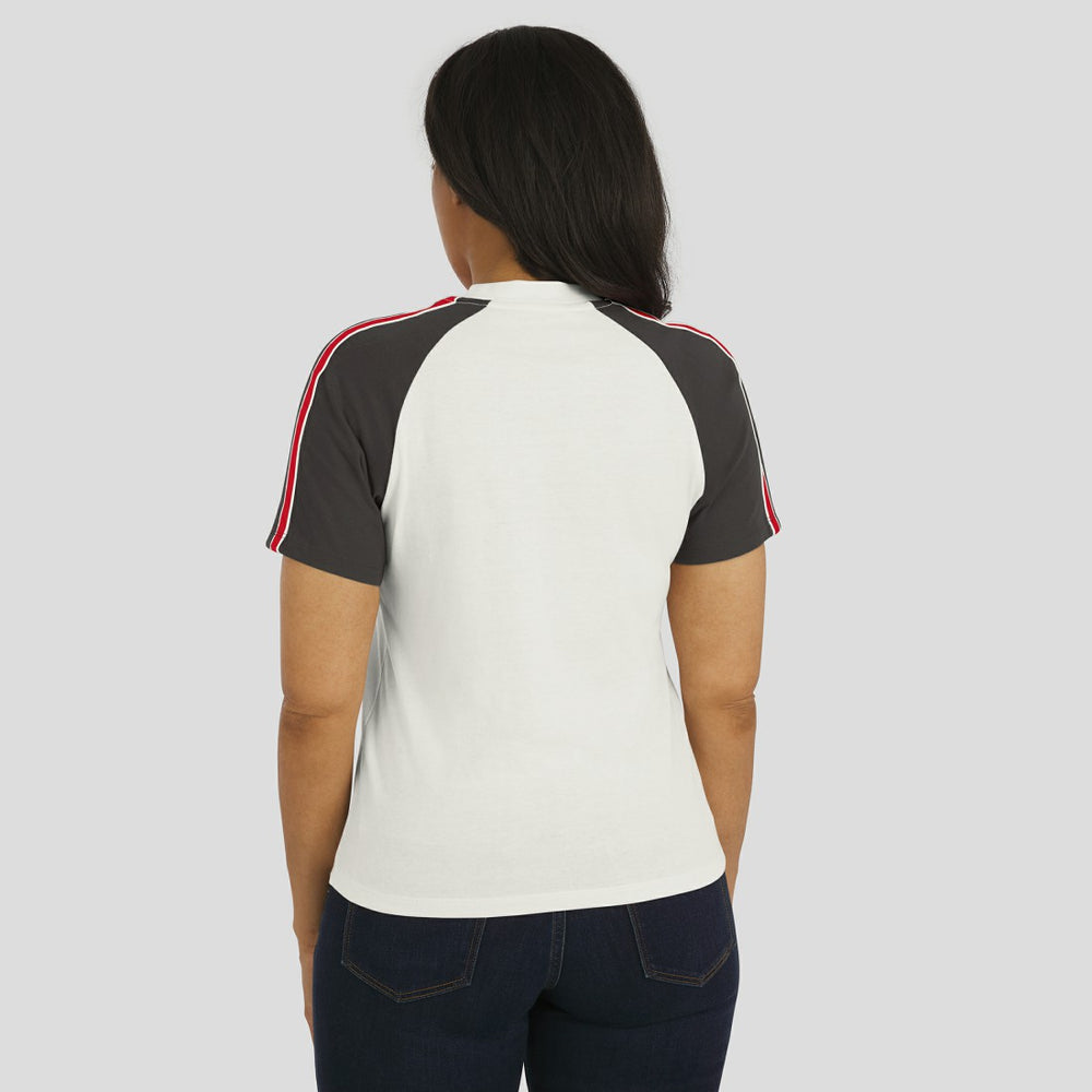 Tampa Bay Buccaneers WEAR by Erin Andrews Women's Sleeve Stripe Distressed Raglan T-Shirt White