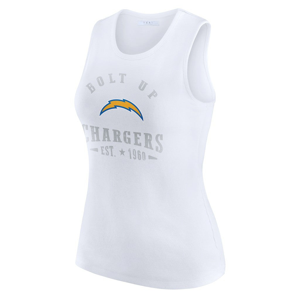 Los Angeles Chargers WEAR by Erin Andrews Women's Ribbed Graphic Tank Top White