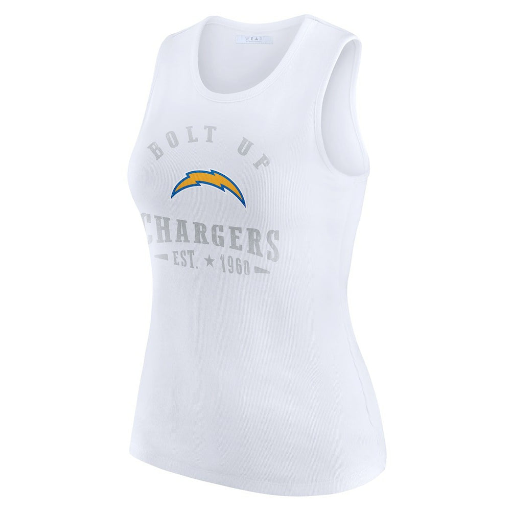 Los Angeles Chargers WEAR by Erin Andrews Women's Ribbed Graphic Tank Top White