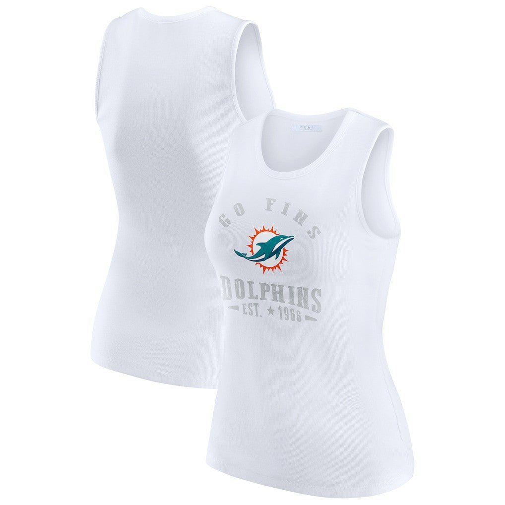 Miami Dolphins WEAR by Erin Andrews Women's Ribbed Graphic Tank Top White