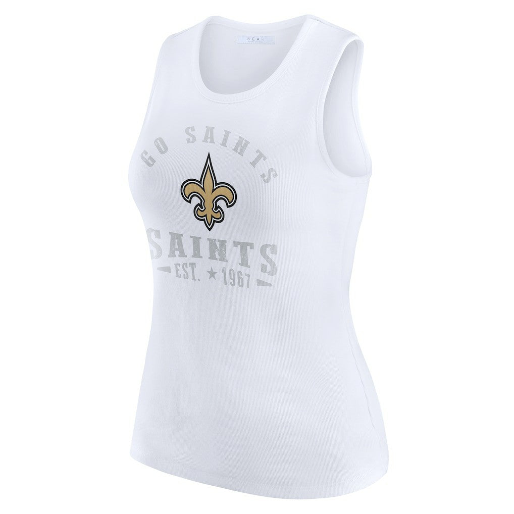 New Orleans Saints WEAR by Erin Andrews Women's Ribbed Graphic Tank Top White