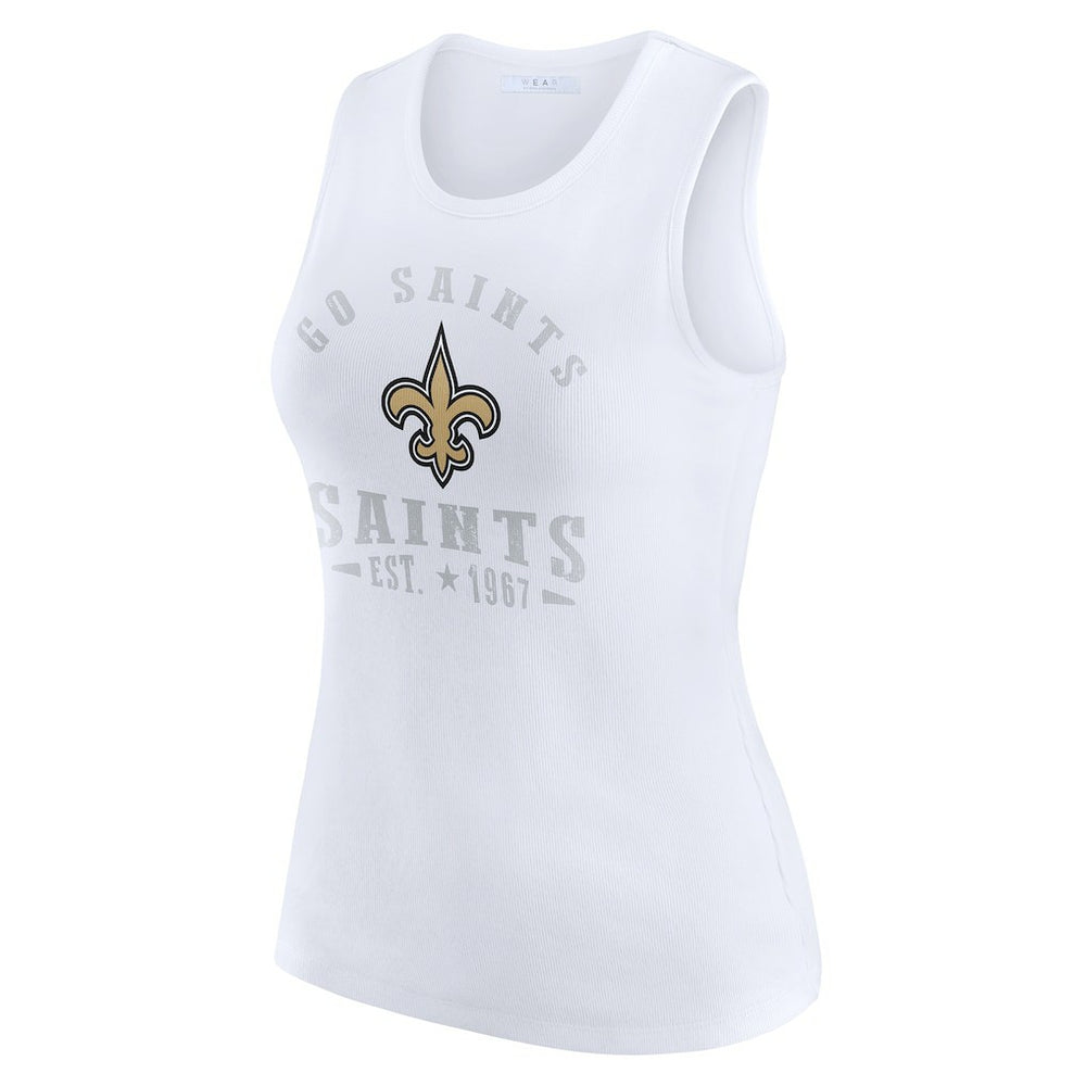 New Orleans Saints WEAR by Erin Andrews Women's Ribbed Graphic Tank Top White