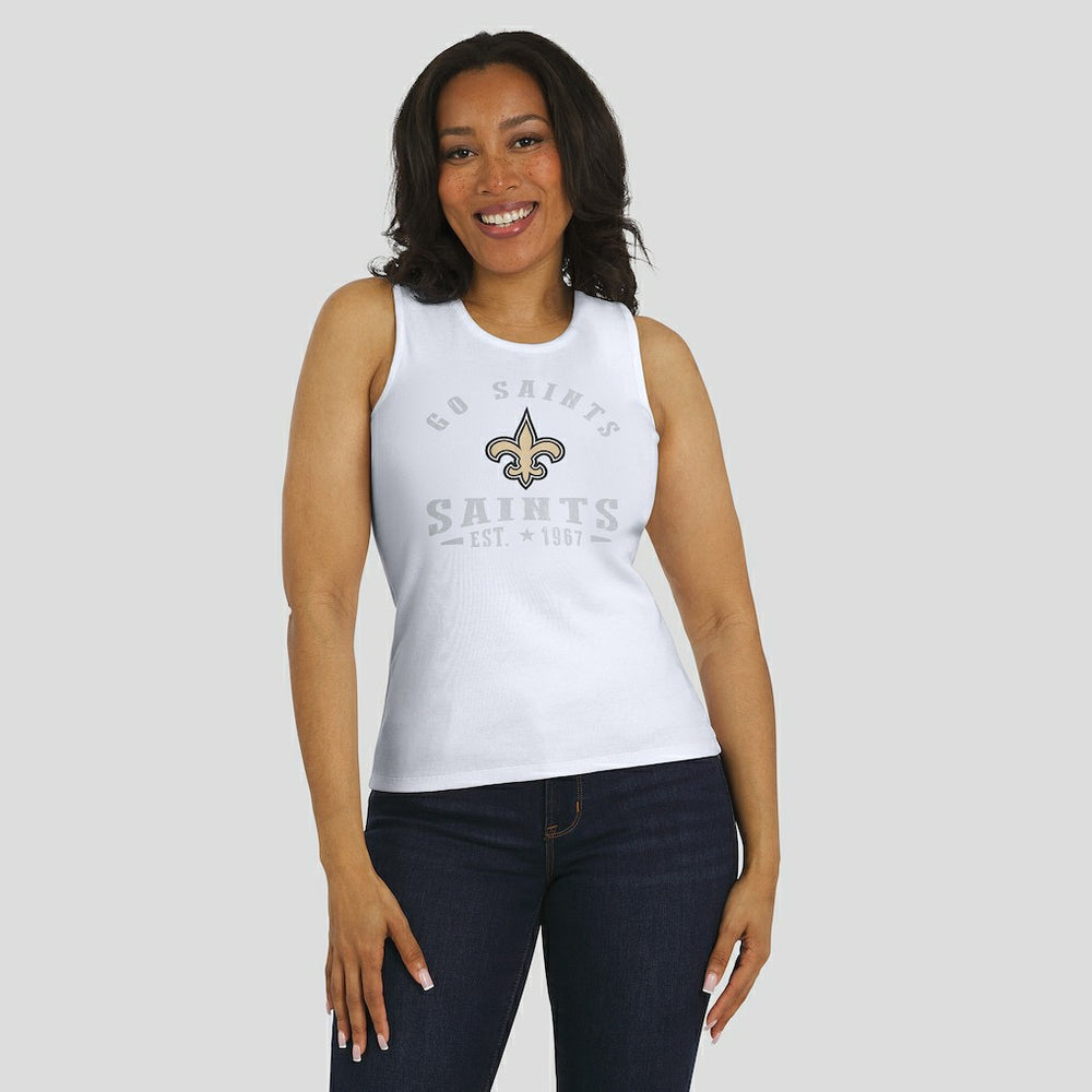 New Orleans Saints WEAR by Erin Andrews Women's Ribbed Graphic Tank Top White
