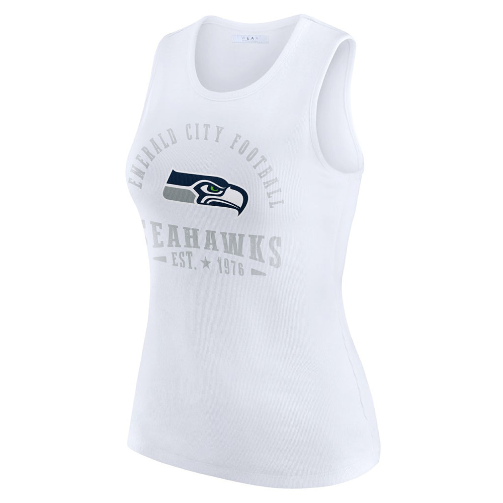Seattle Seahawks WEAR by Erin Andrews Women's Ribbed Graphic Tank Top White