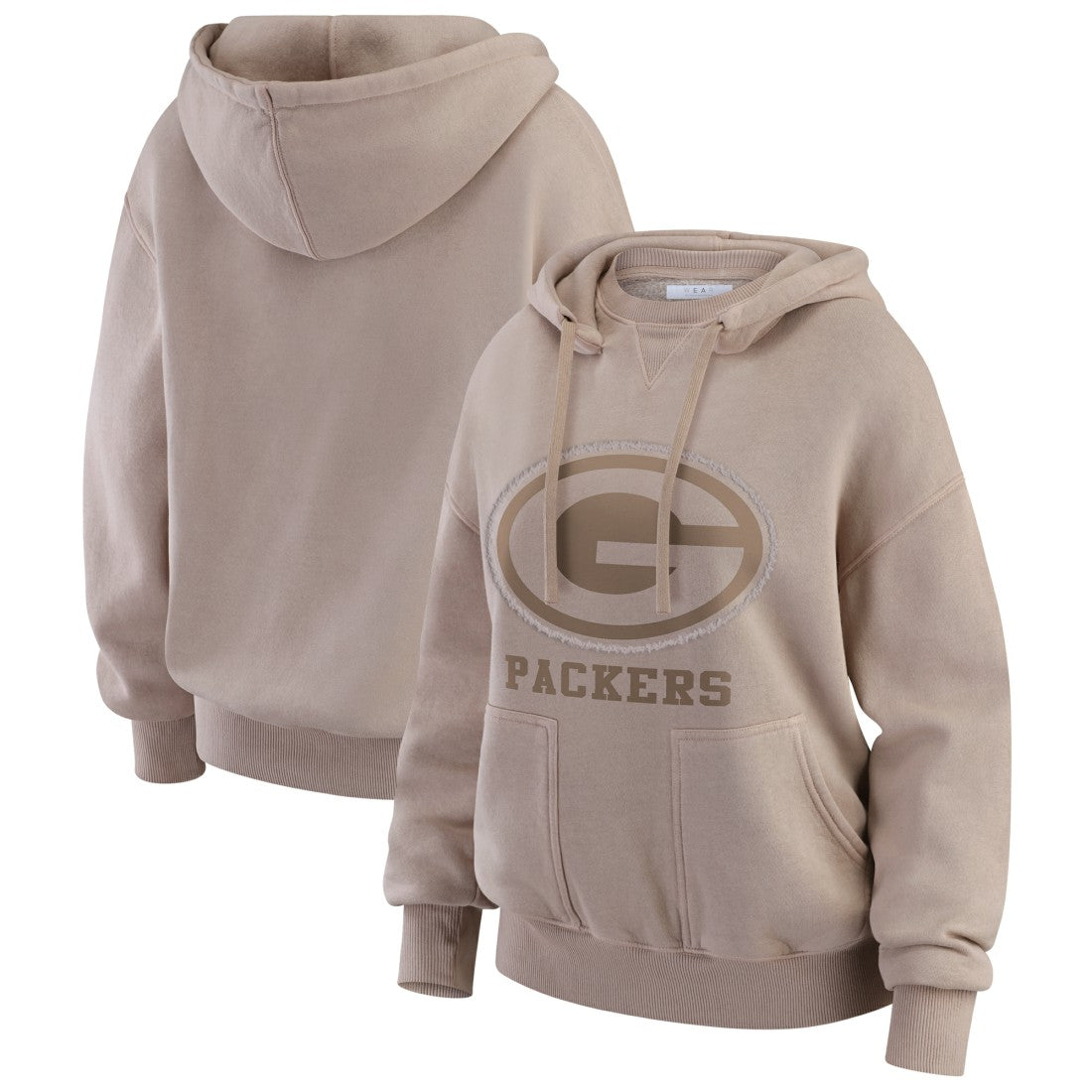 Green Bay Packers WEAR by Erin Andrews Women's Washed Pullover Crewdie Tan