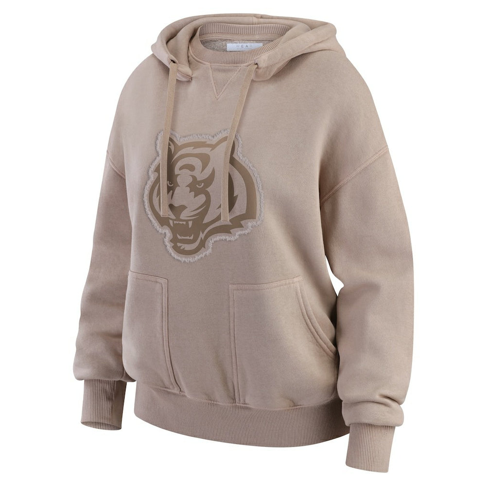 Cincinnati Bengals WEAR by Erin Andrews Women's Washed Pullover Crewdie Tan