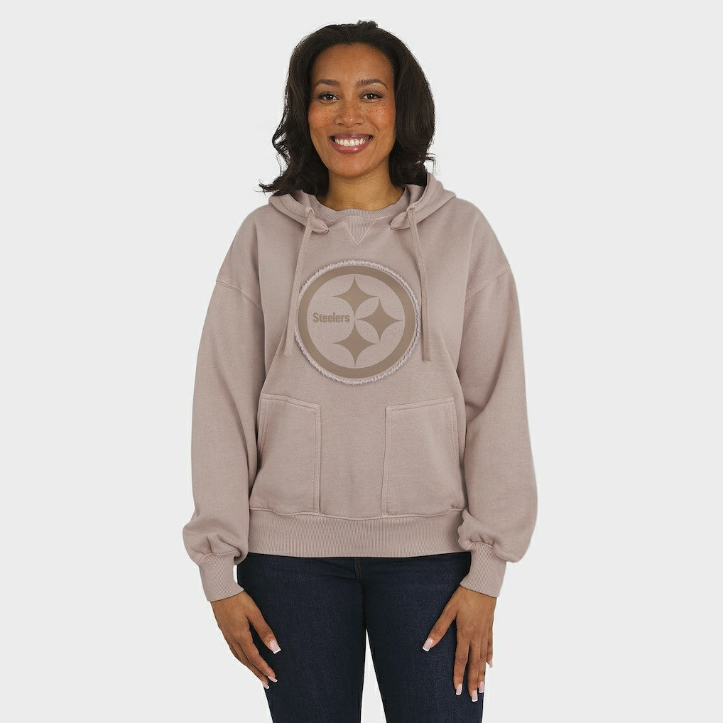 Pittsburgh Steelers WEAR by Erin Andrews Women's Washed Pullover Crewdie Tan
