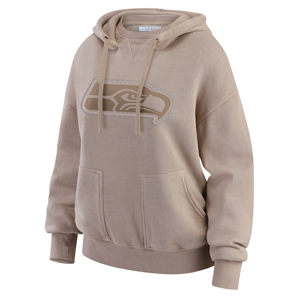 Seattle Seahawks WEAR by Erin Andrews Women's Washed Pullover Crewdie Tan