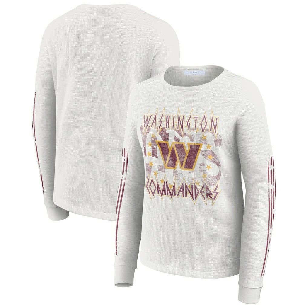 Washington Commanders WEAR by Erin Andrews Women's Graphic Waffle Long-Sleeve T-Shirt White