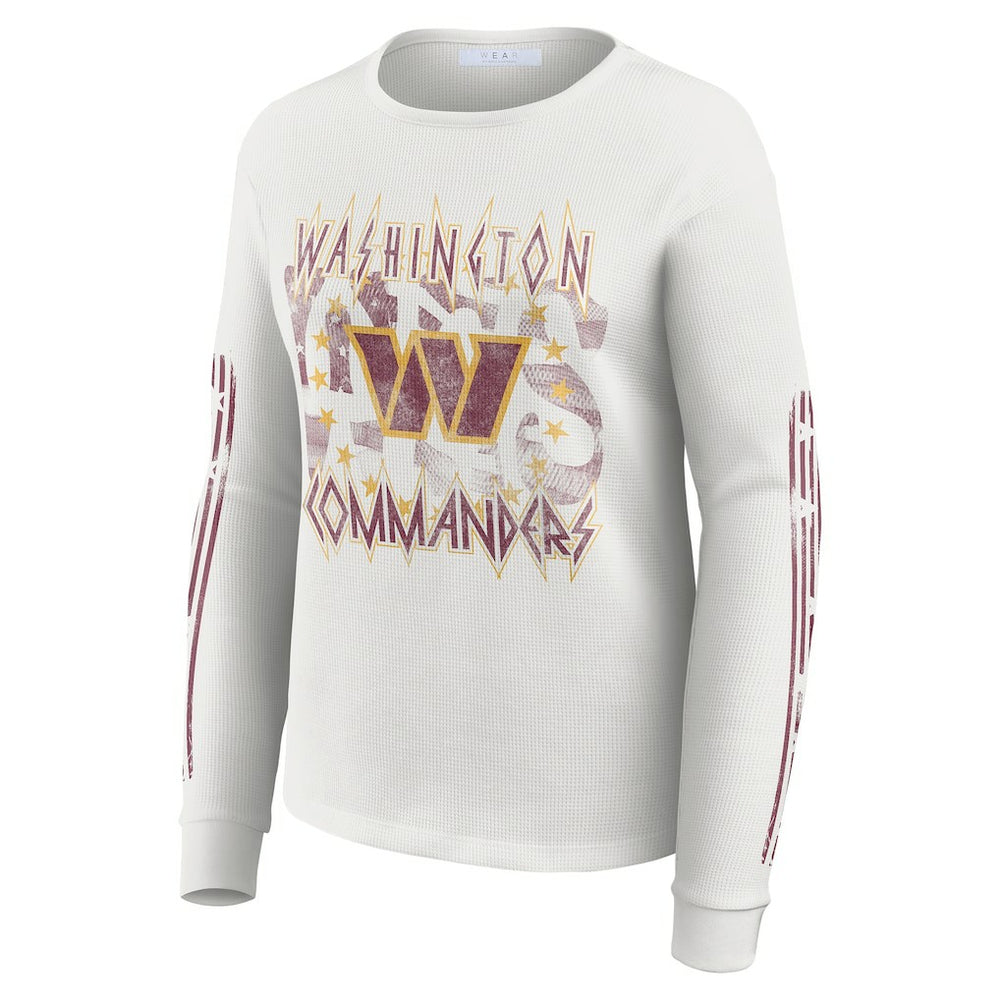Washington Commanders WEAR by Erin Andrews Women's Graphic Waffle Long-Sleeve T-Shirt White