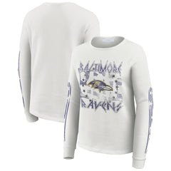 Baltimore Ravens WEAR by Erin Andrews Women's Graphic Waffle Long-Sleeve T-Shirt White