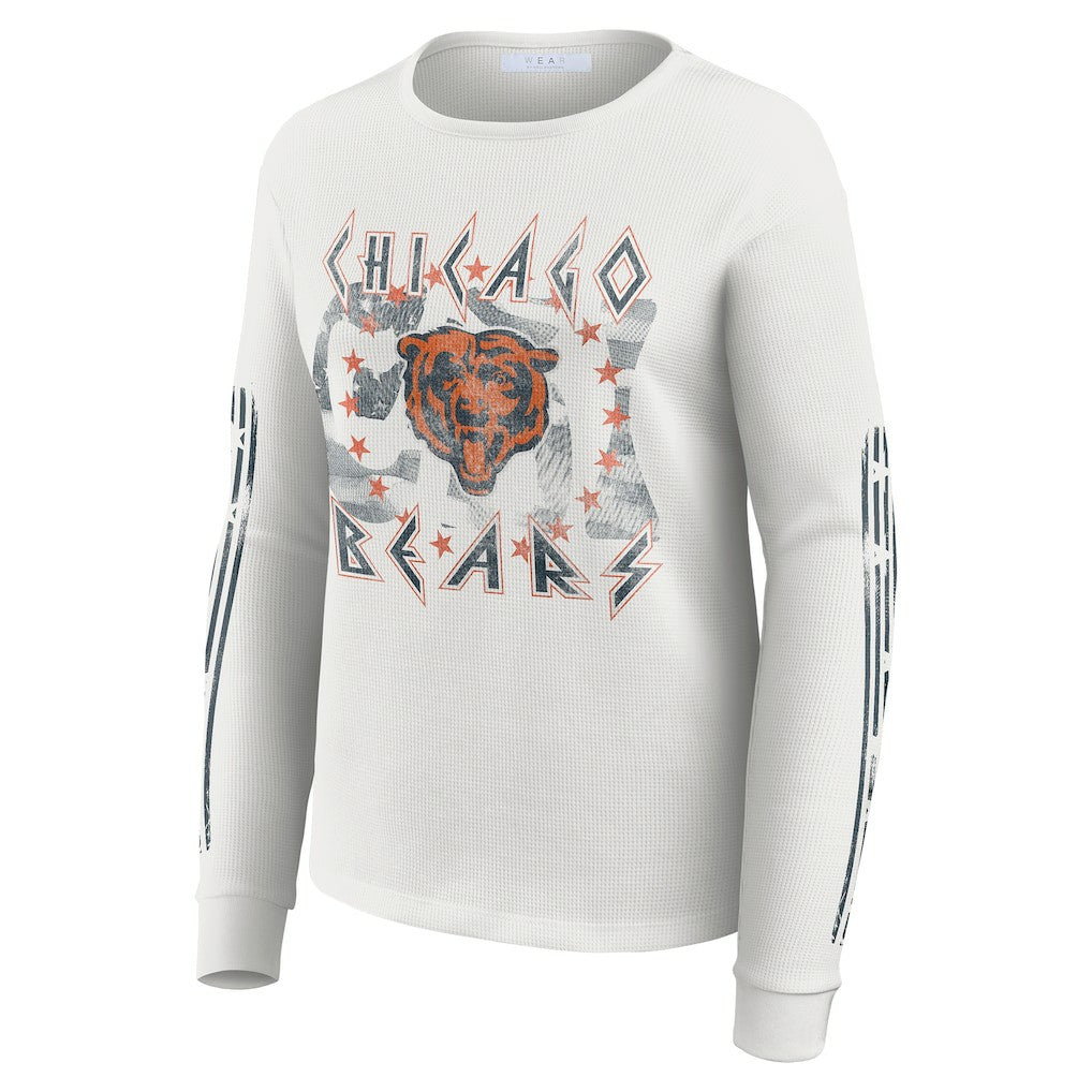 Chicago Bears WEAR by Erin Andrews Women's Graphic Waffle Long-Sleeve T-Shirt White