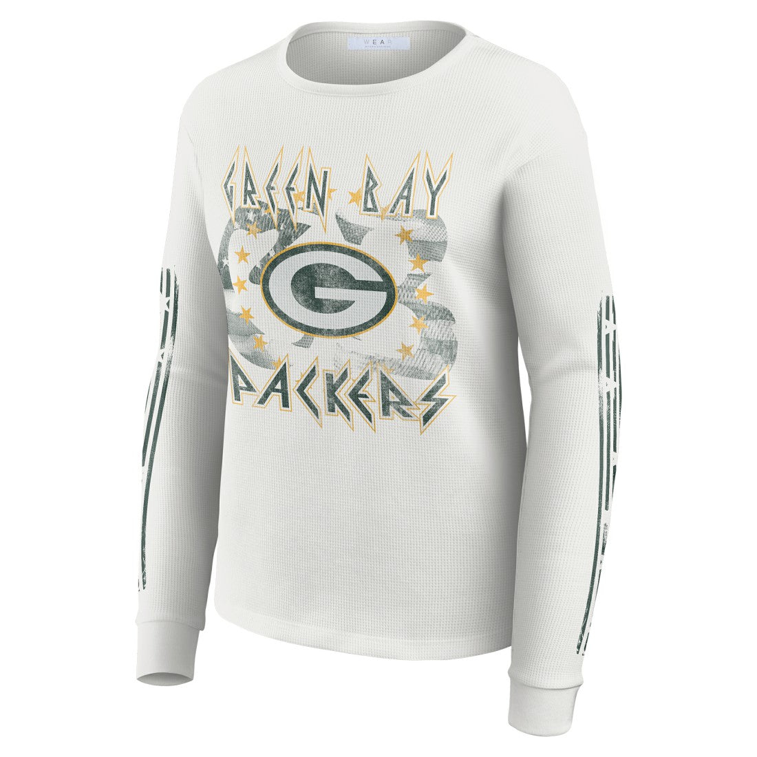 Green Bay Packers WEAR by Erin Andrews Women's Graphic Waffle Long-Sleeve T-Shirt White