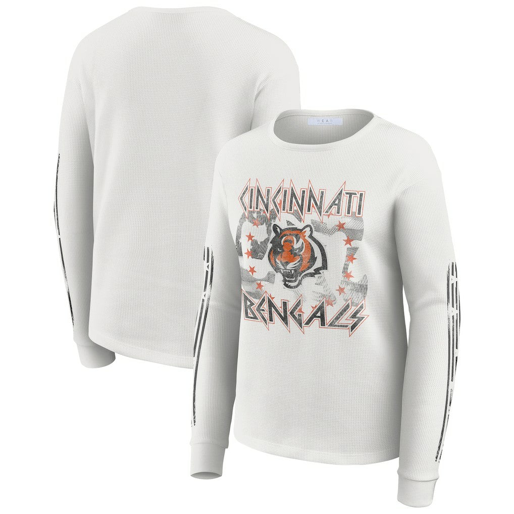 Cincinnati Bengals WEAR by Erin Andrews Women's Graphic Waffle Long-Sleeve T-Shirt White