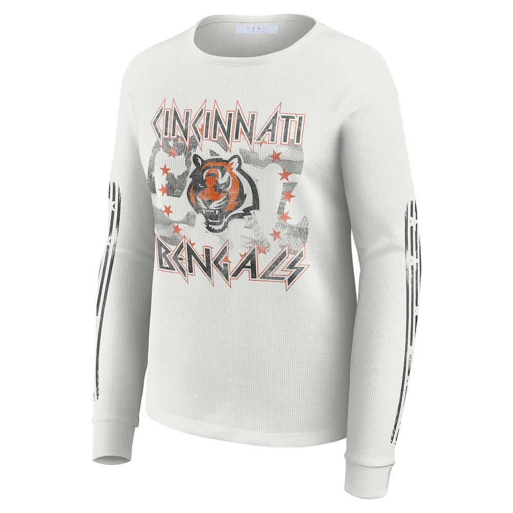 Cincinnati Bengals WEAR by Erin Andrews Women's Graphic Waffle Long-Sleeve T-Shirt White