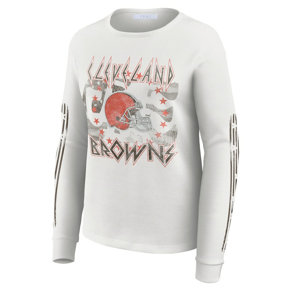 Cleveland Browns WEAR by Erin Andrews Women's Graphic Waffle Long-Sleeve T-Shirt White