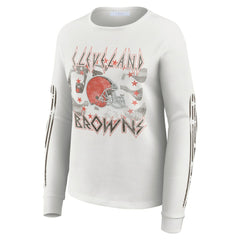 Cleveland Browns WEAR by Erin Andrews Women's Graphic Waffle Long-Sleeve T-Shirt White