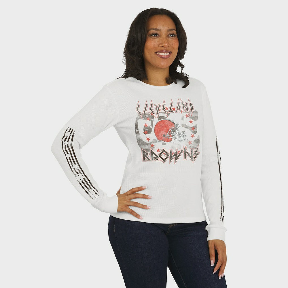 Cleveland Browns WEAR by Erin Andrews Women's Graphic Waffle Long-Sleeve T-Shirt White